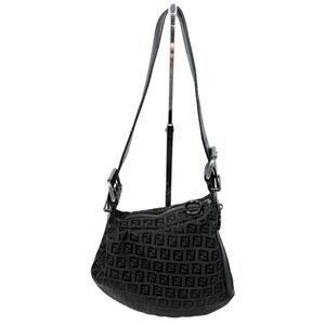 Vintage Fendi Zucca Black Monogram Canvas Oyster Shoulder‎ Bag Adjustable Strap